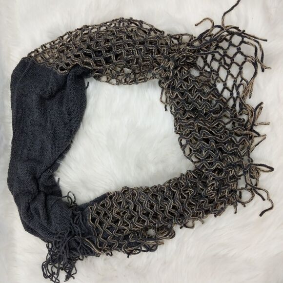 Unbranded Gray and Yellow Crochet Knit Scarf fring - Picture 5 of 5